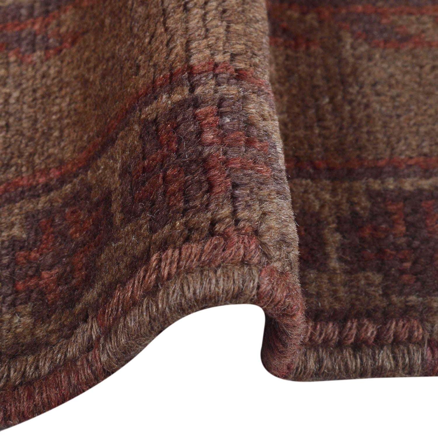 Overdyed Area Rug Handmade Brown Geometric 3x5 ft