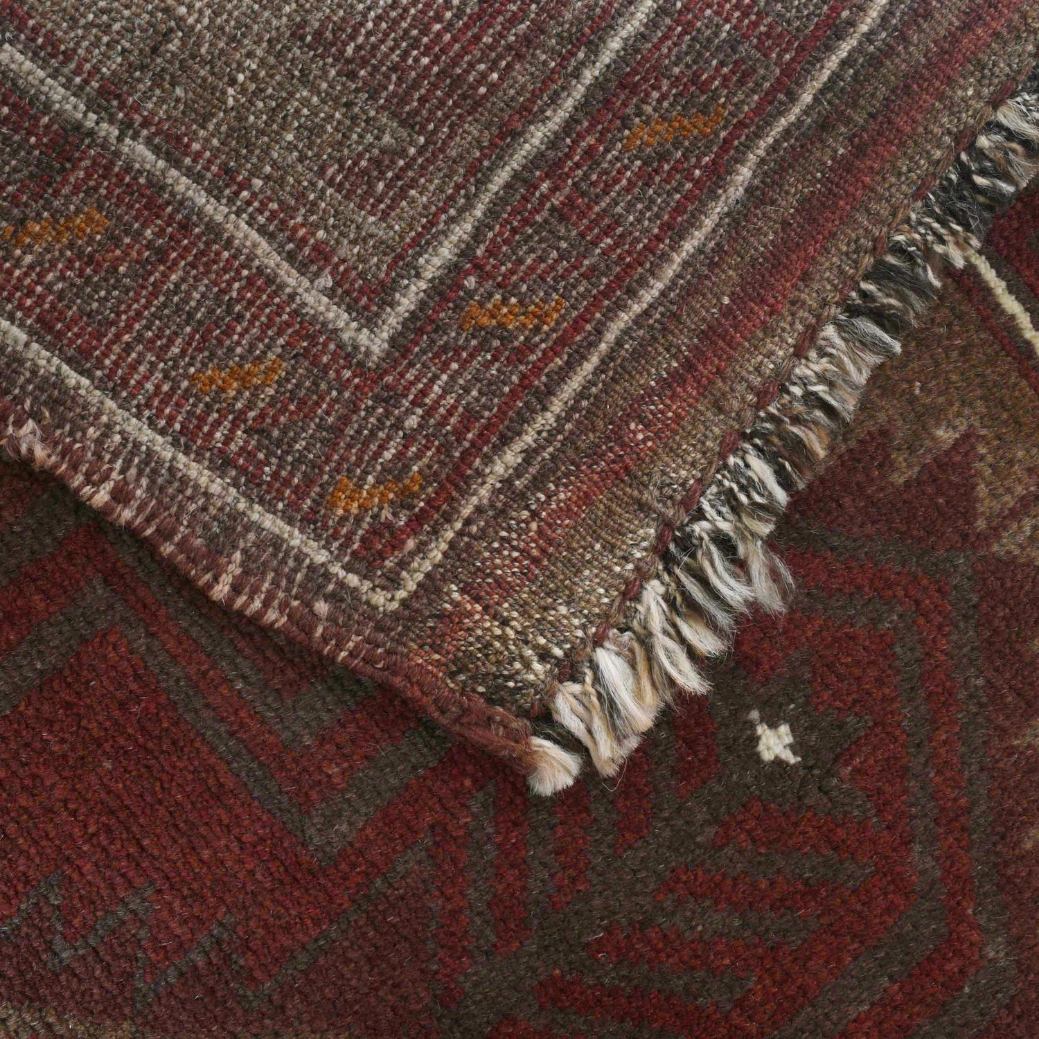 Overdyed Area Rug Handmade Brown Geometric 3x5 ft