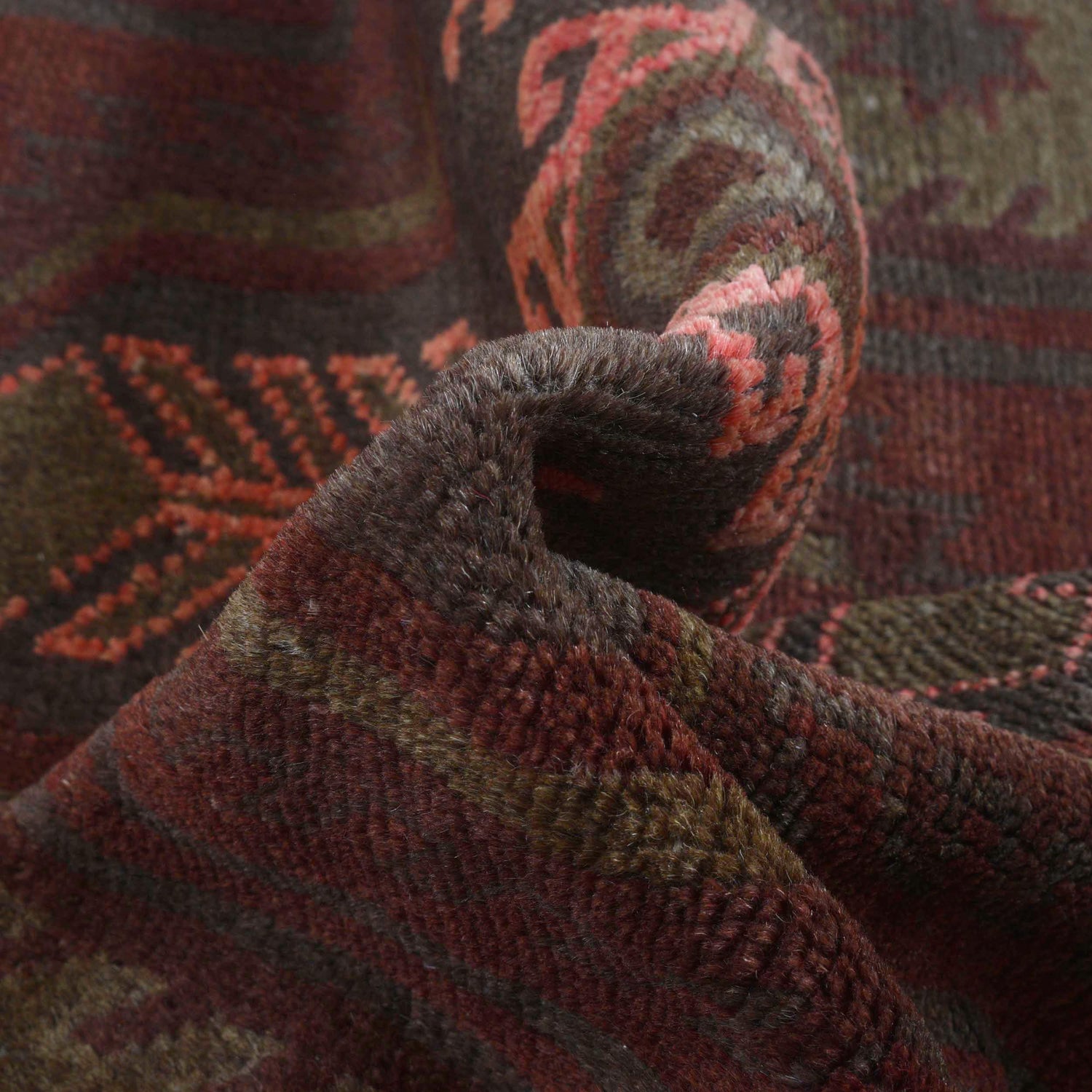 Overdyed Area Rug Handmade Brown Geometric 3x5 ft