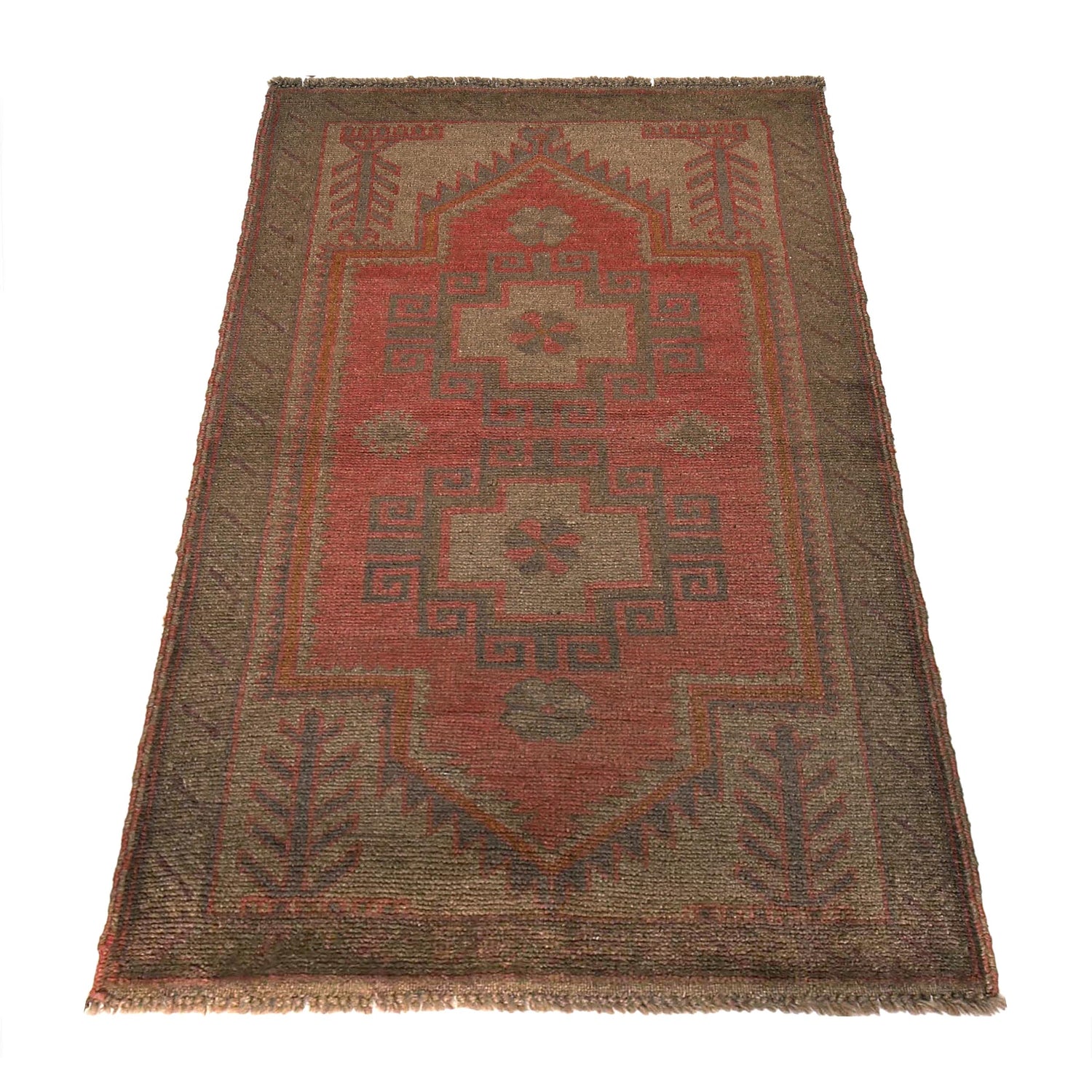 Overdyed Area Rug Handmade Brown Geometric 3x5 ft