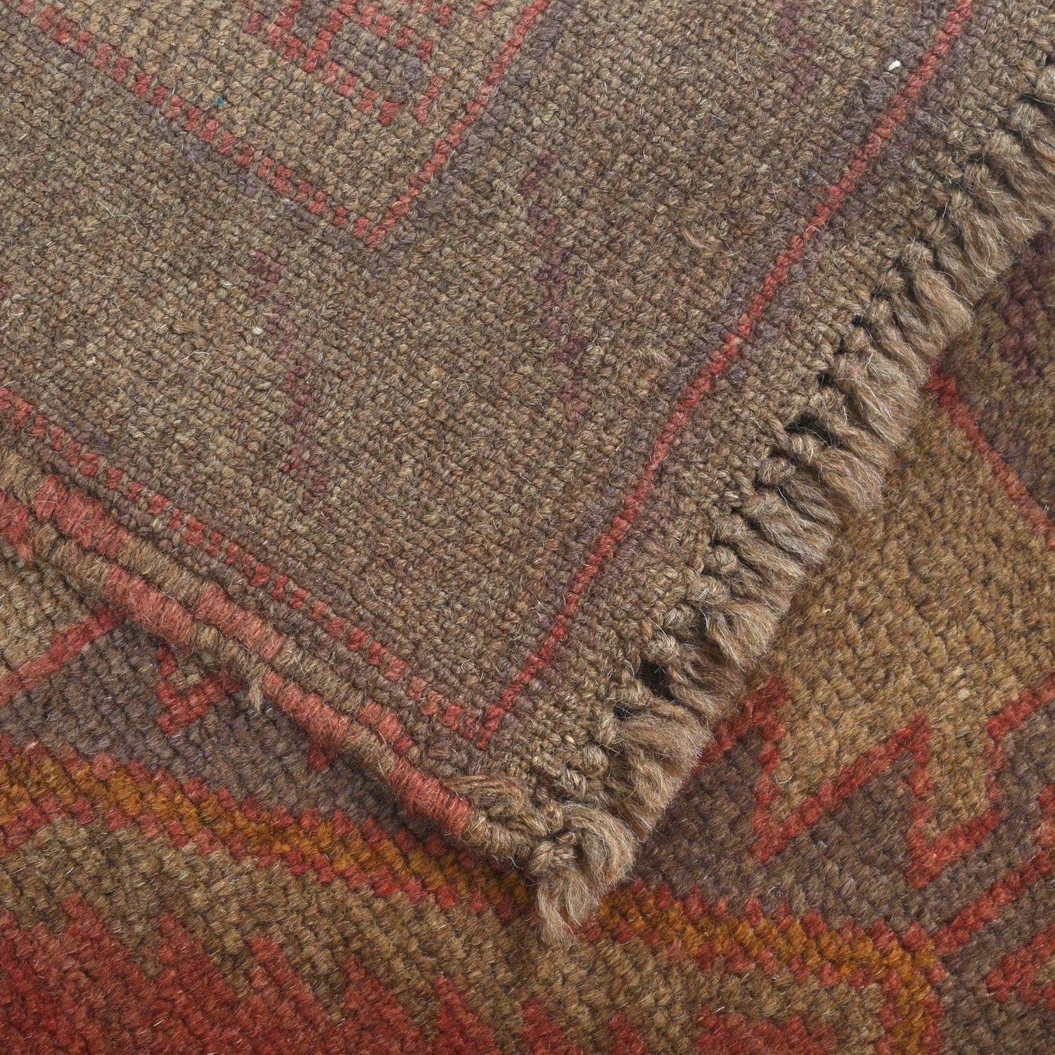 Overdyed Area Rug Handmade Brown Geometric 3x5 ft