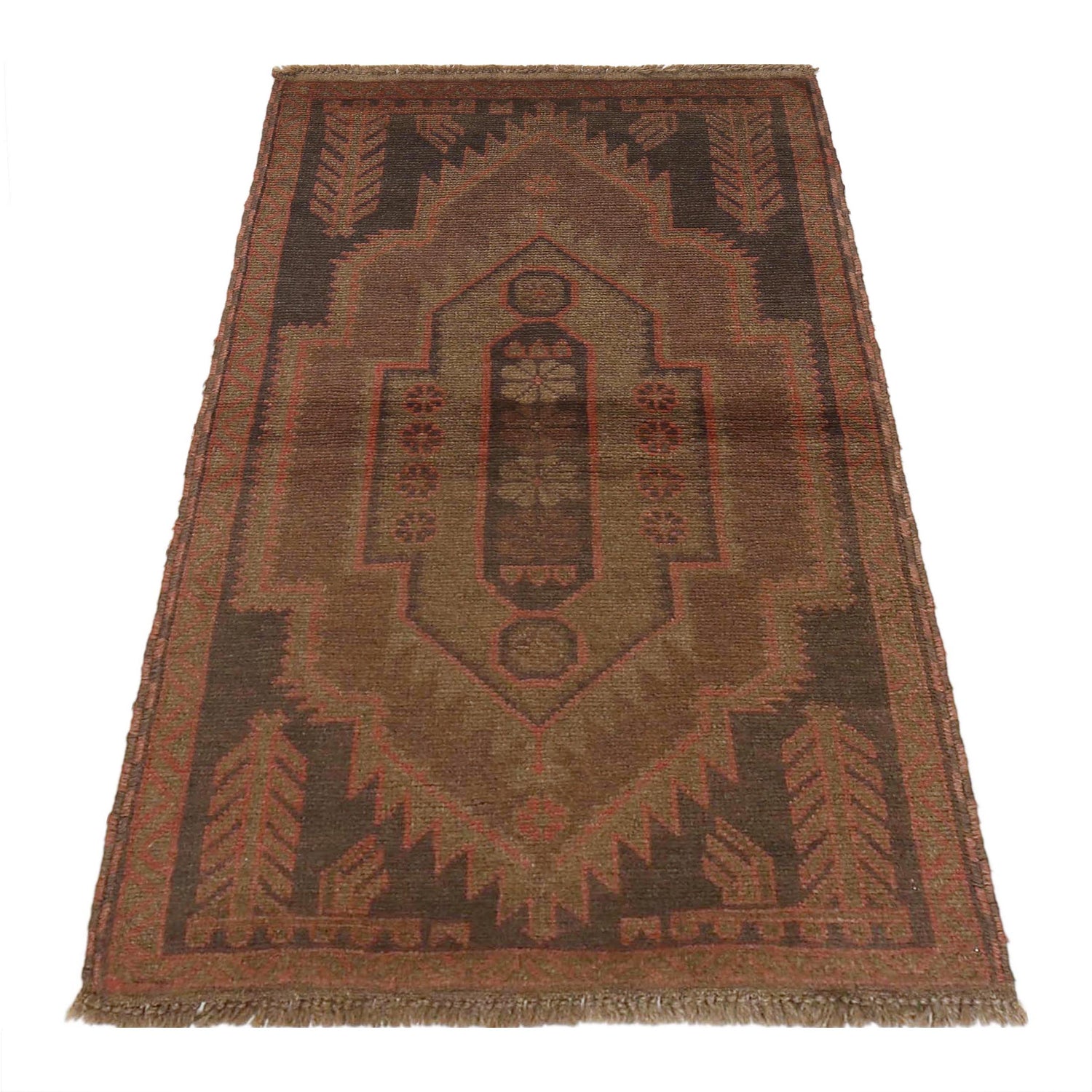 Overdyed Area Rug Handmade Brown Geometric 3x5 ft