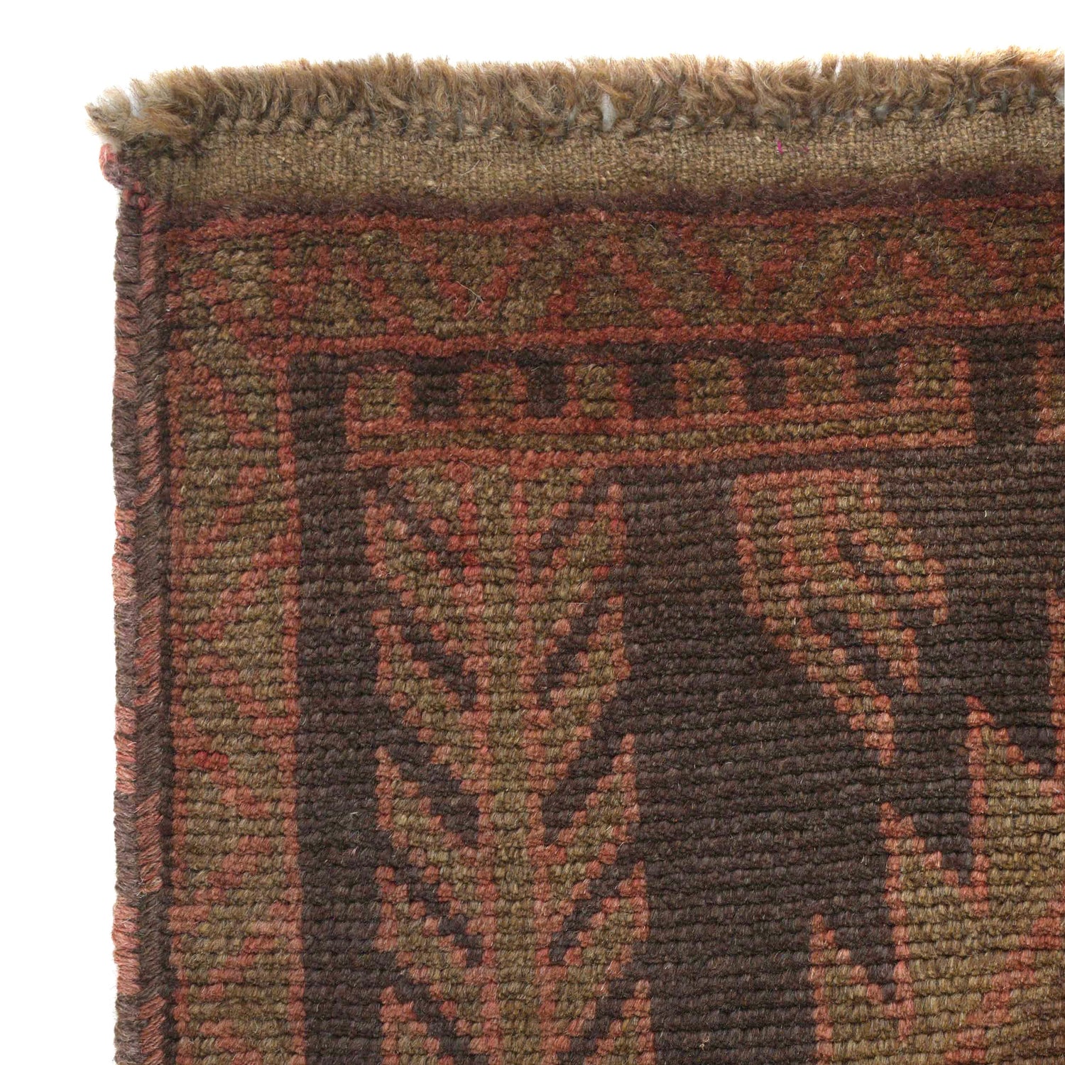 Overdyed Area Rug Handmade Brown Geometric 3x5 ft