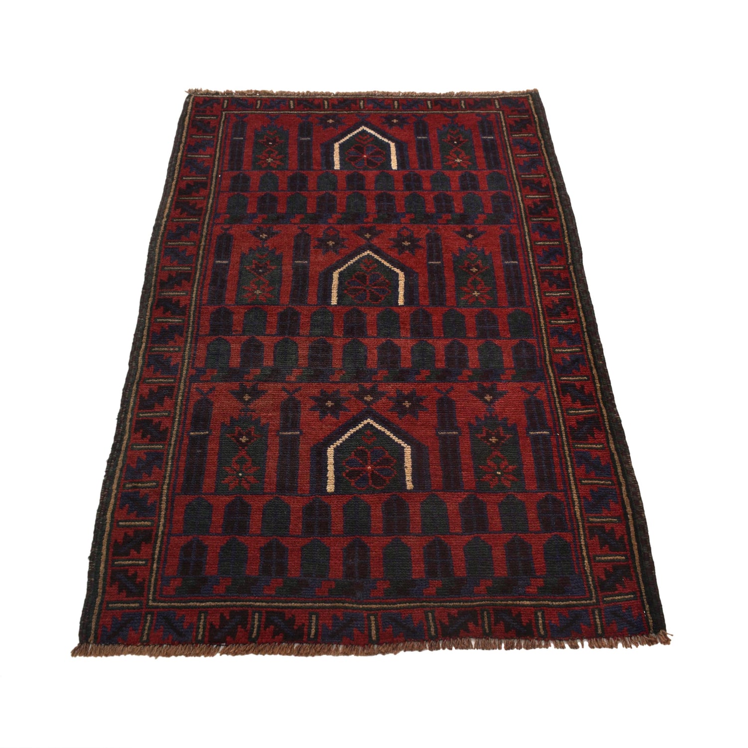 Baluchi Rug Handmade Red Prayer Design 3x5 ft