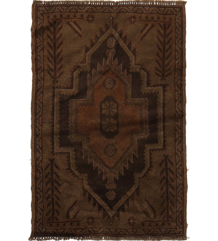 Overdyed Area Rug Handmade Brown Geometric 2x4 ft