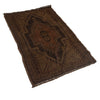 Overdyed Area Rug Handmade Brown Geometric 2x4 ft