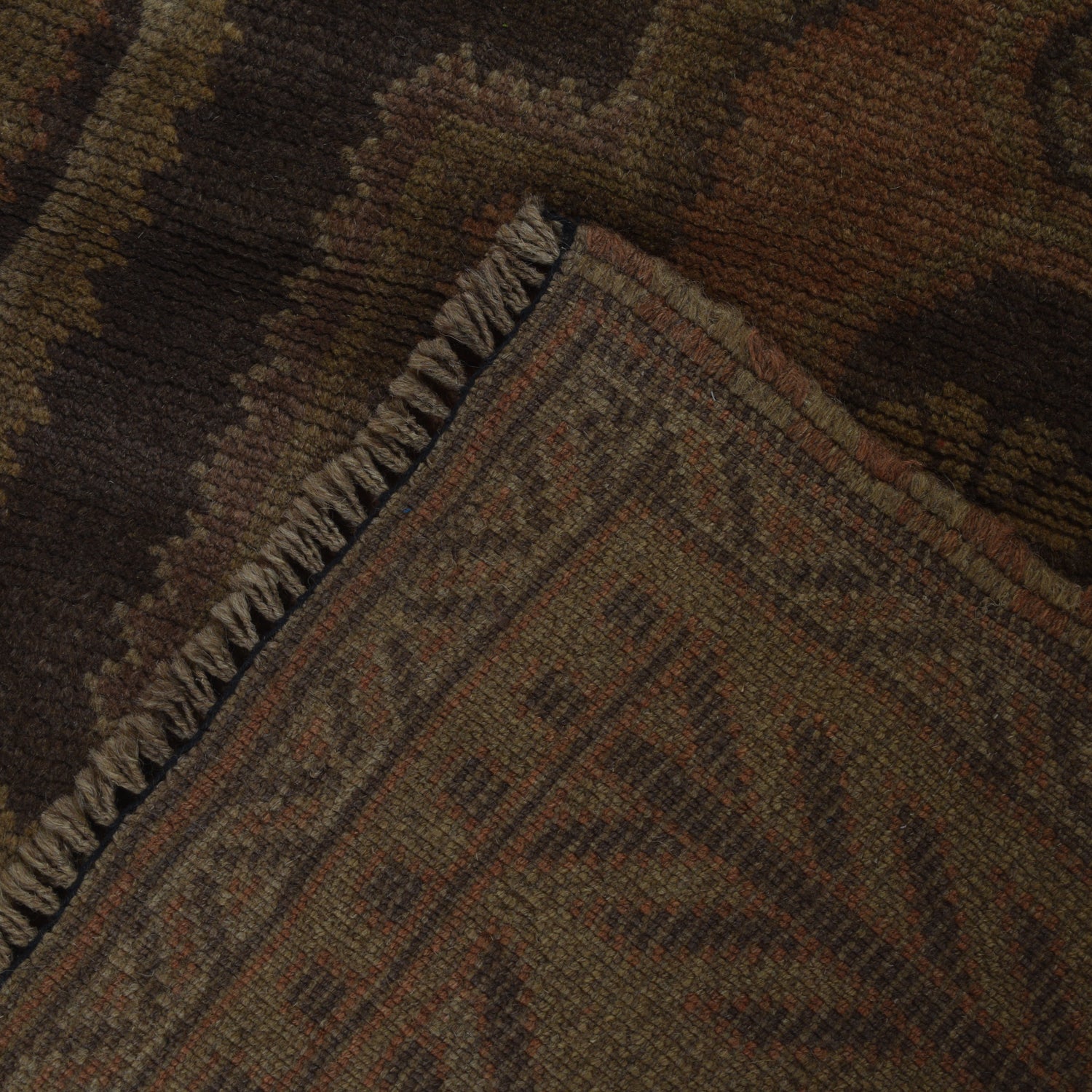 Overdyed Area Rug Handmade Brown Geometric 2x4 ft