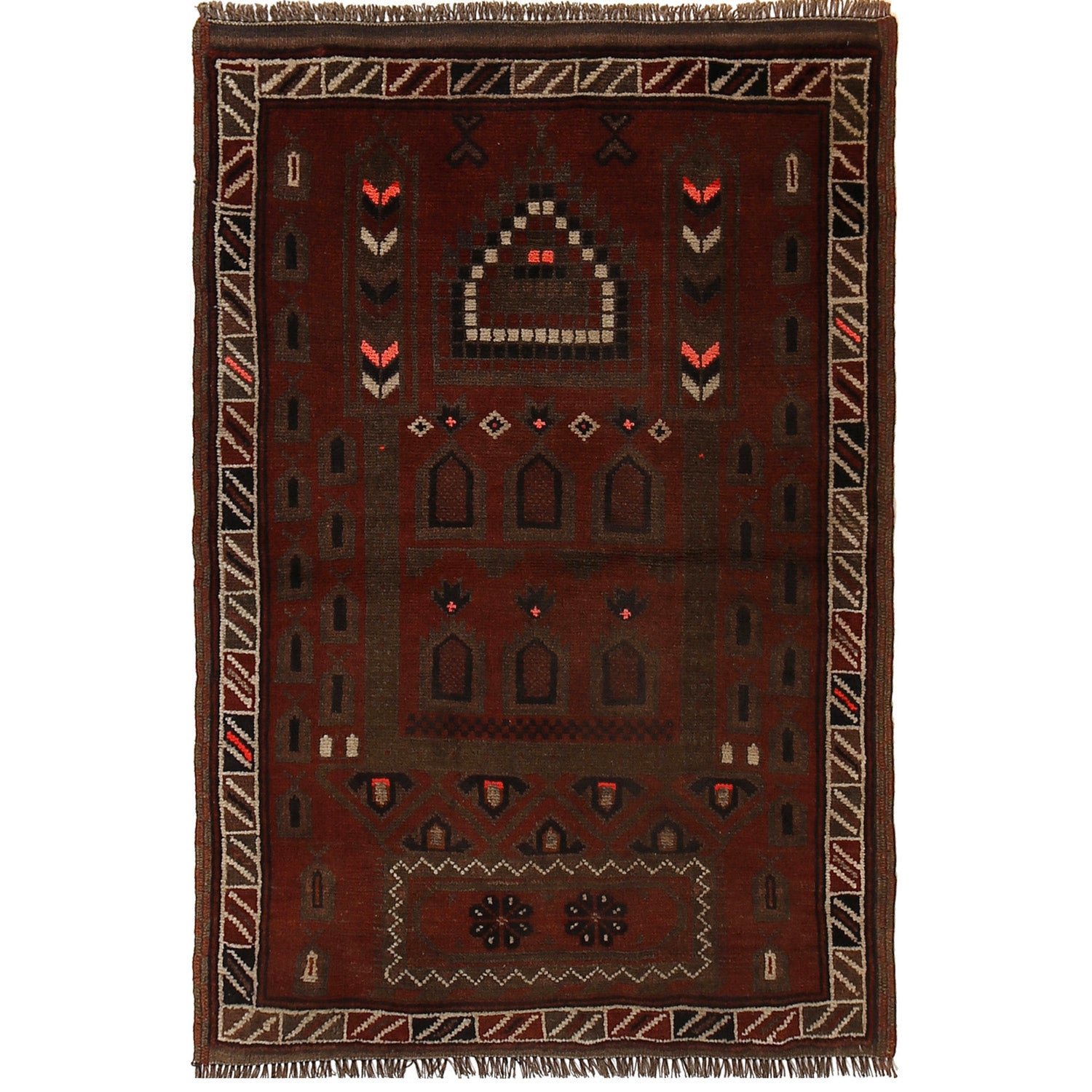 Overdyed Area Rug Handmade Brown Geometric 2x4 ft
