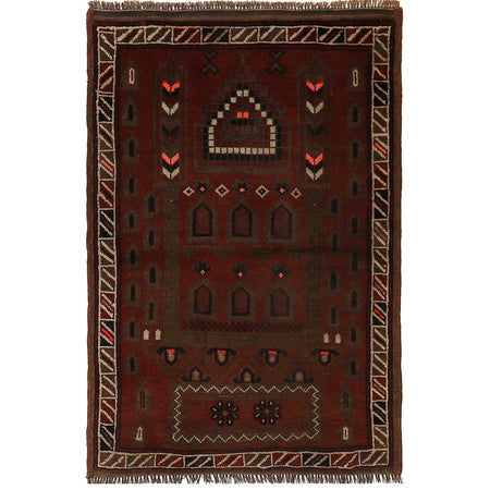 Overdyed Area Rug Handmade Brown Geometric 2x4 ft