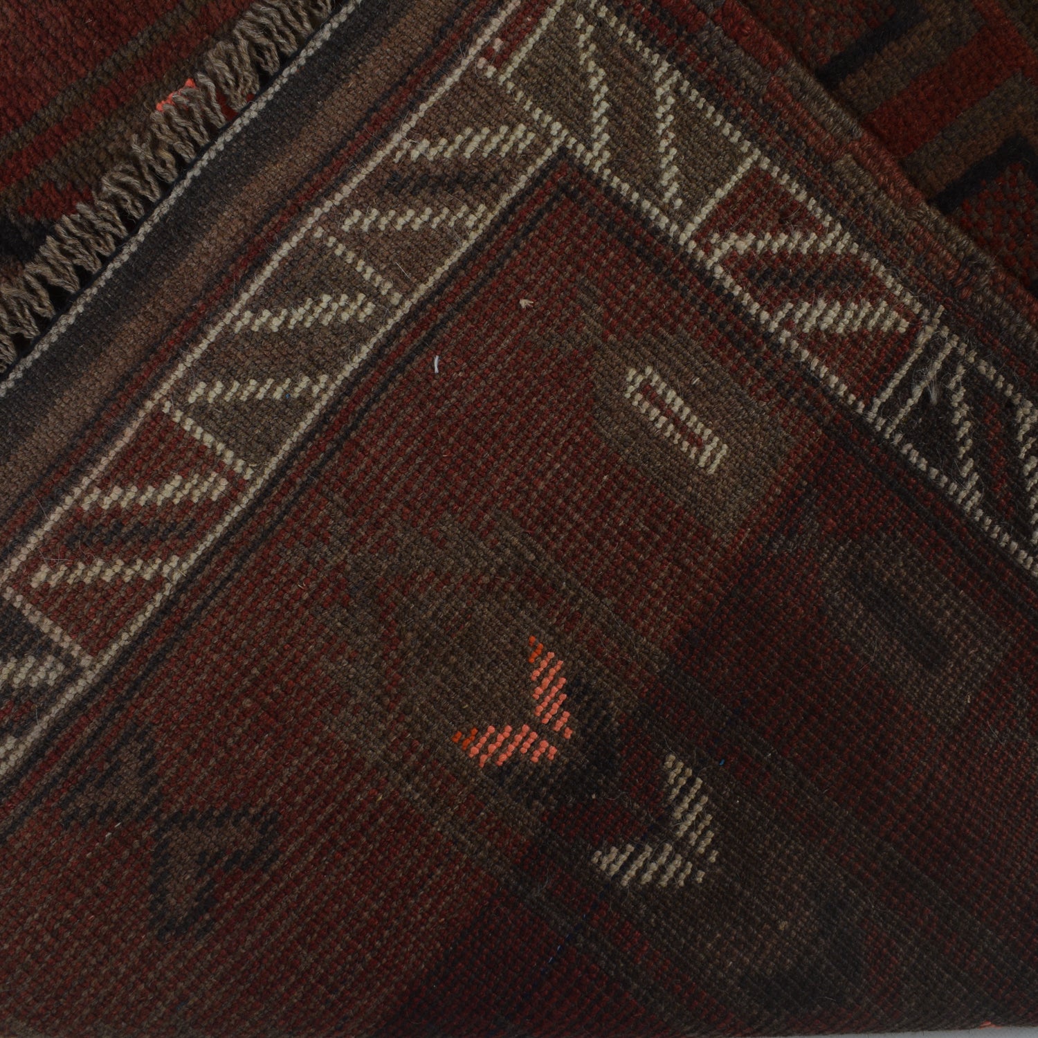 Overdyed Area Rug Handmade Brown Geometric 2x4 ft
