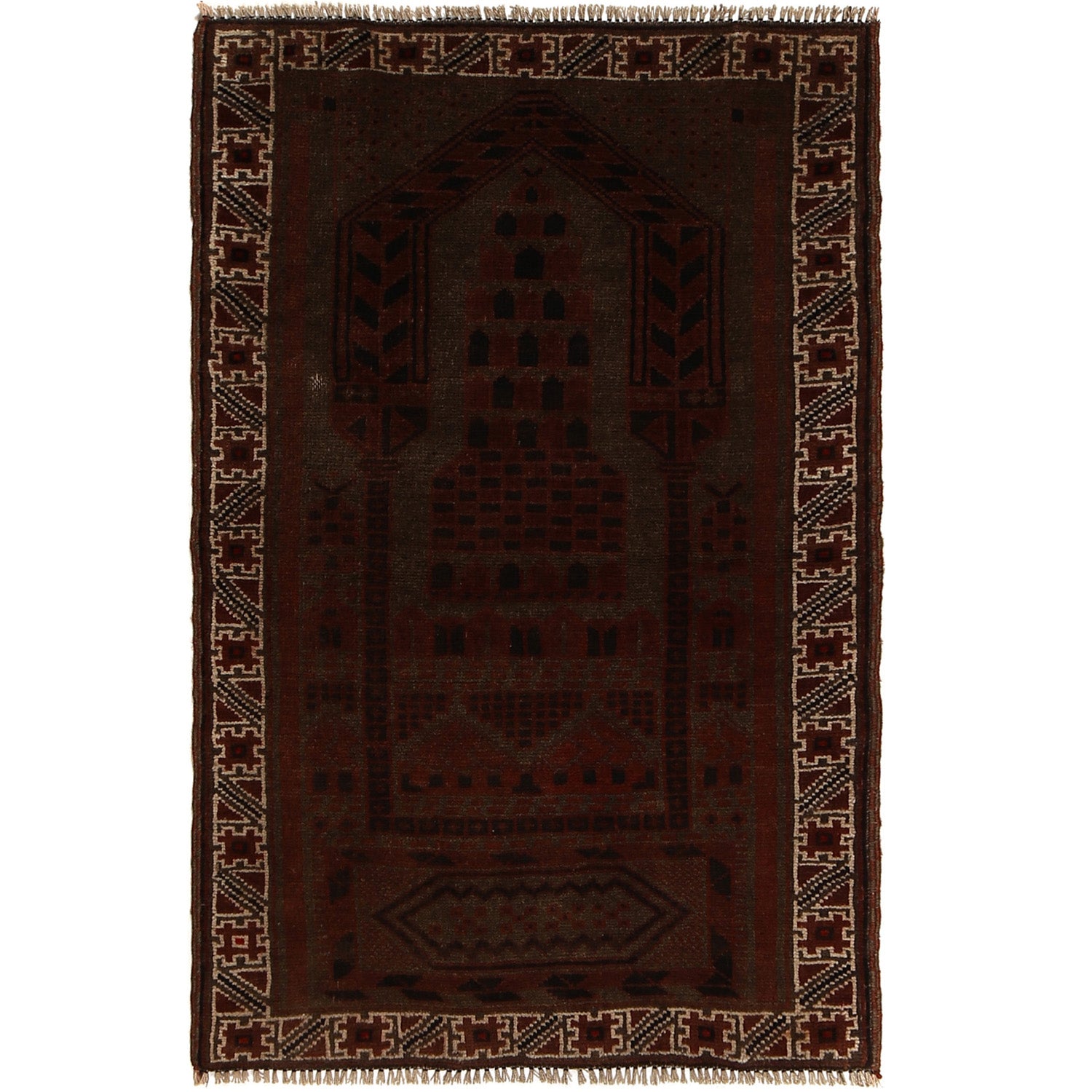 Overdyed Area Rug Handmade Brown Geometric 3x5 ft
