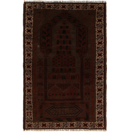 Overdyed Area Rug Handmade Brown Geometric 3x5 ft