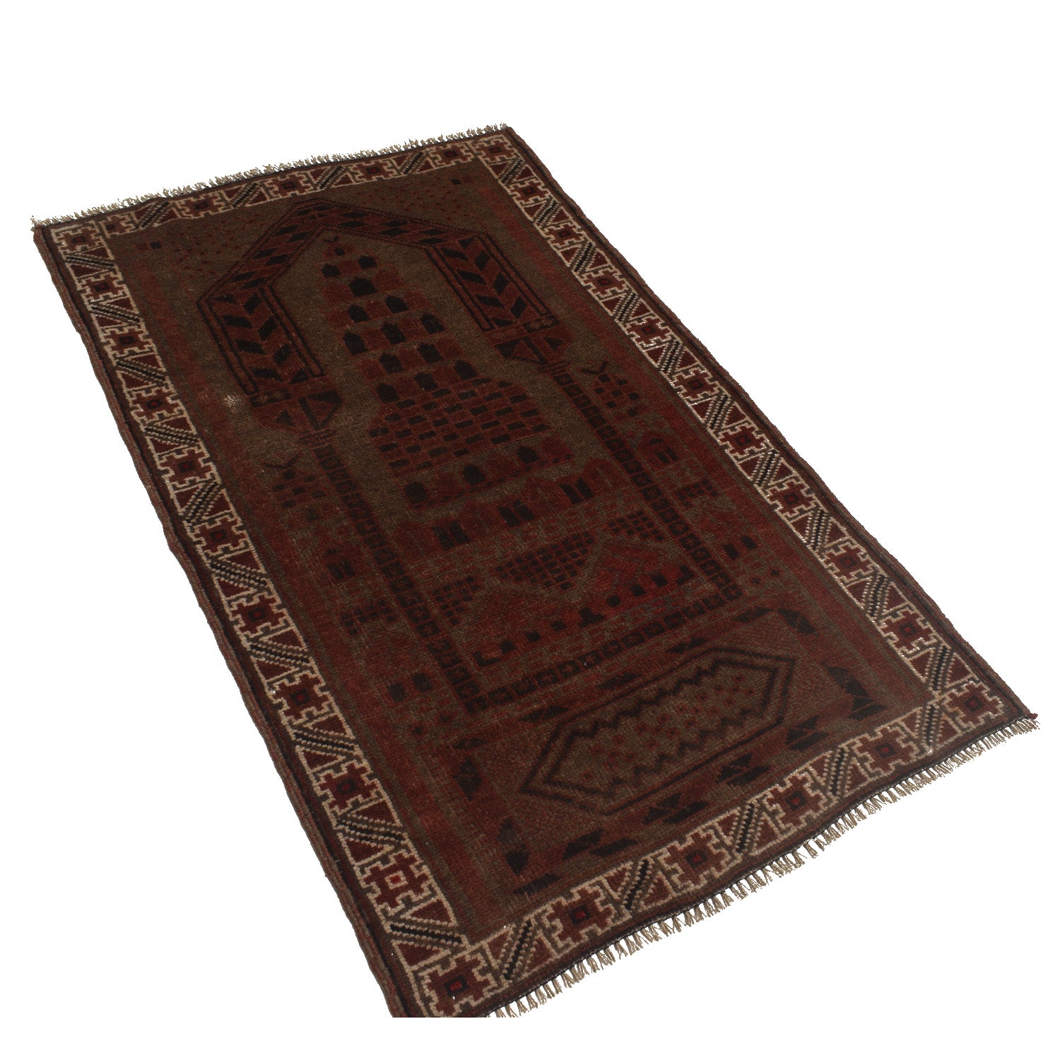 Overdyed Area Rug Handmade Brown Geometric 3x5 ft