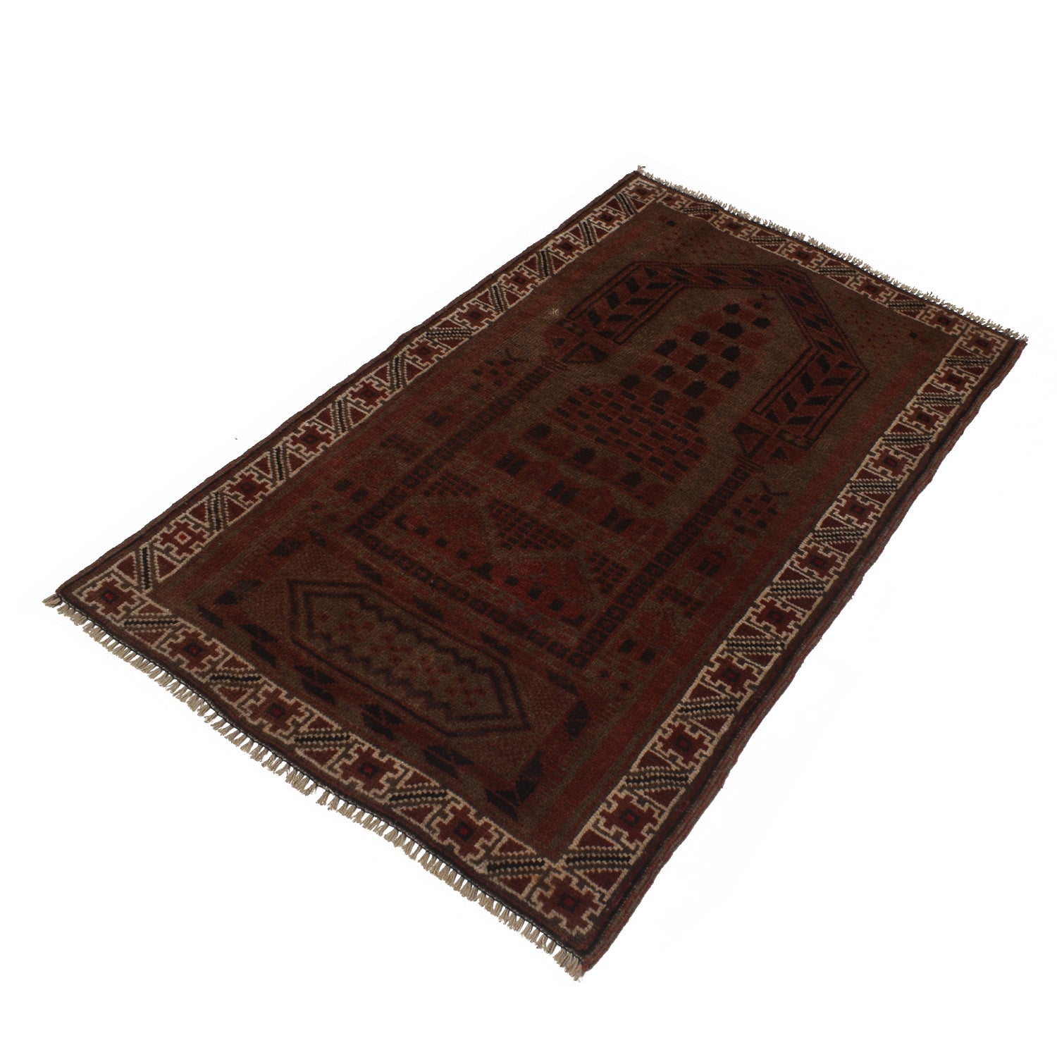 Overdyed Area Rug Handmade Brown Geometric 3x5 ft