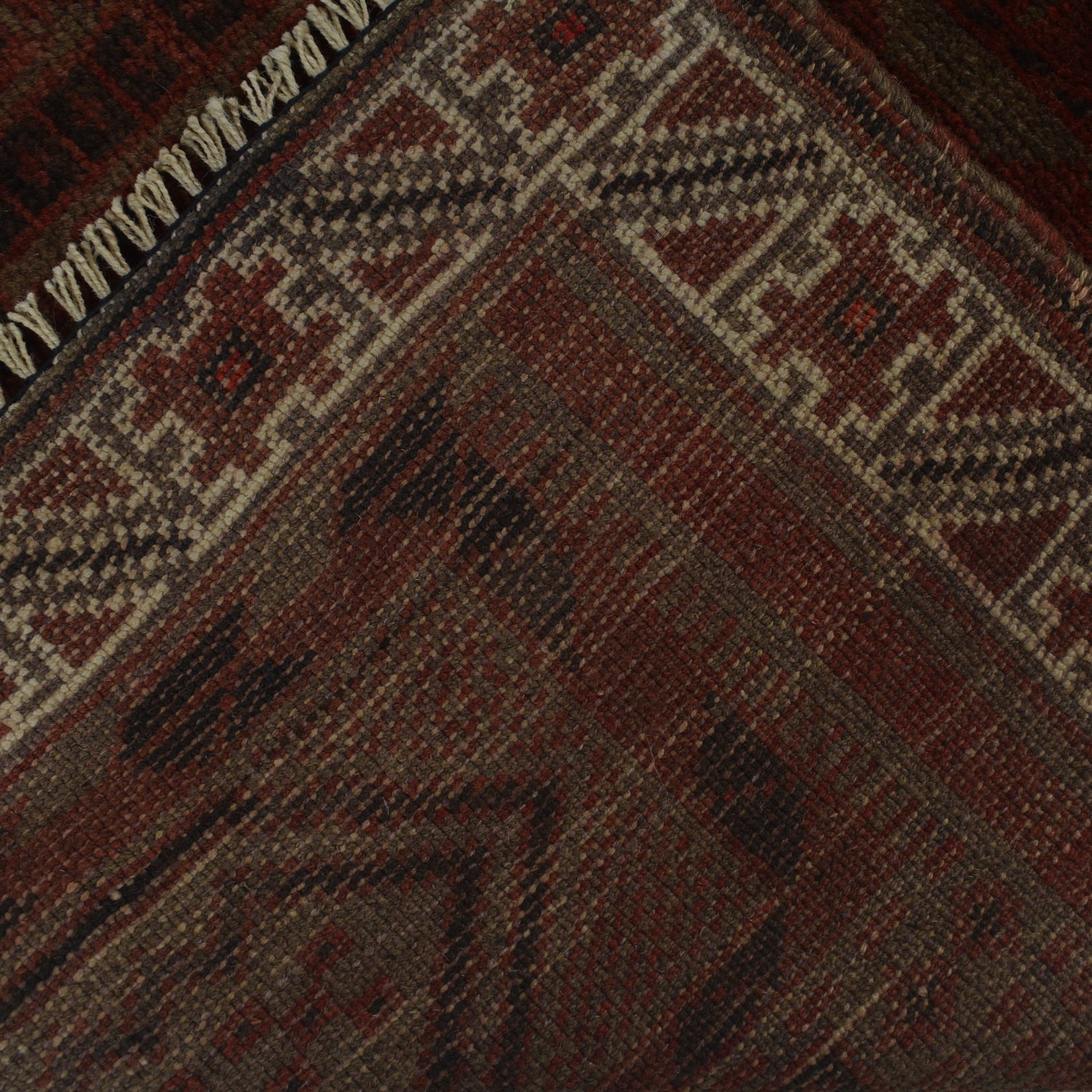 Overdyed Area Rug Handmade Brown Geometric 3x5 ft