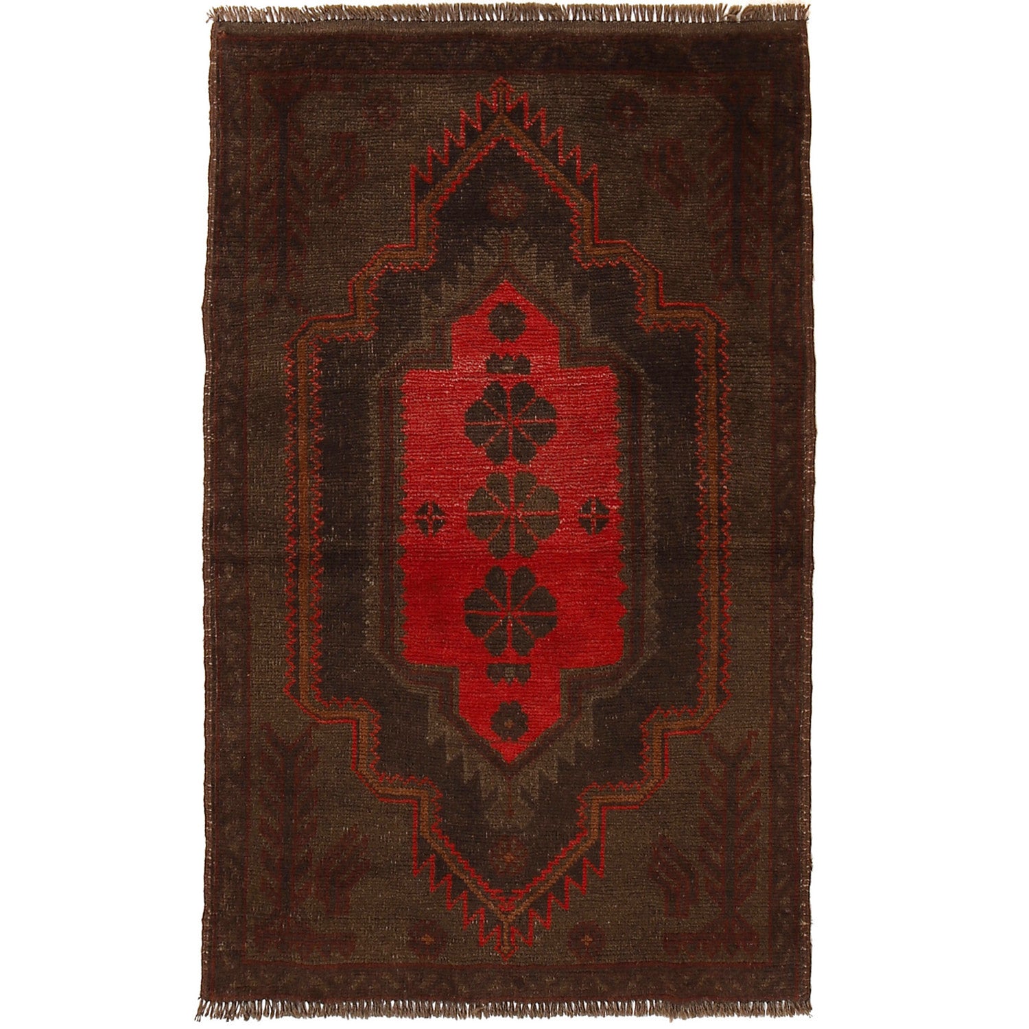 Overdyed Area Rug Handmade Brown Geometric 3x5 ft