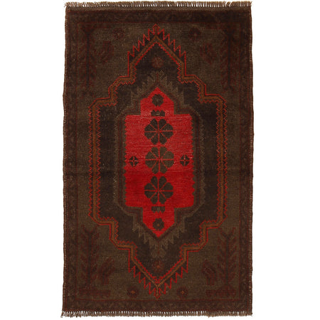 Overdyed Area Rug Handmade Brown Geometric 3x5 ft