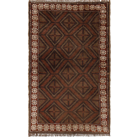 Overdyed Area Rug Handmade Brown Geometric 2x4 ft