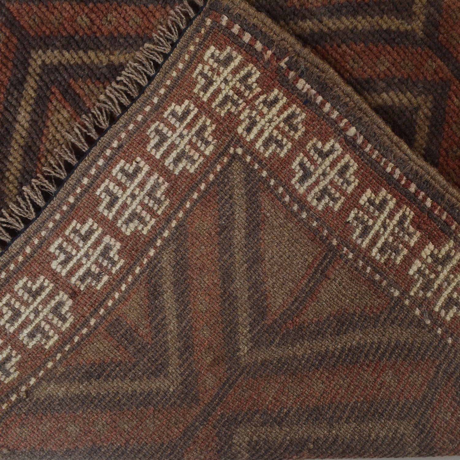 Overdyed Area Rug Handmade Brown Geometric 2x4 ft