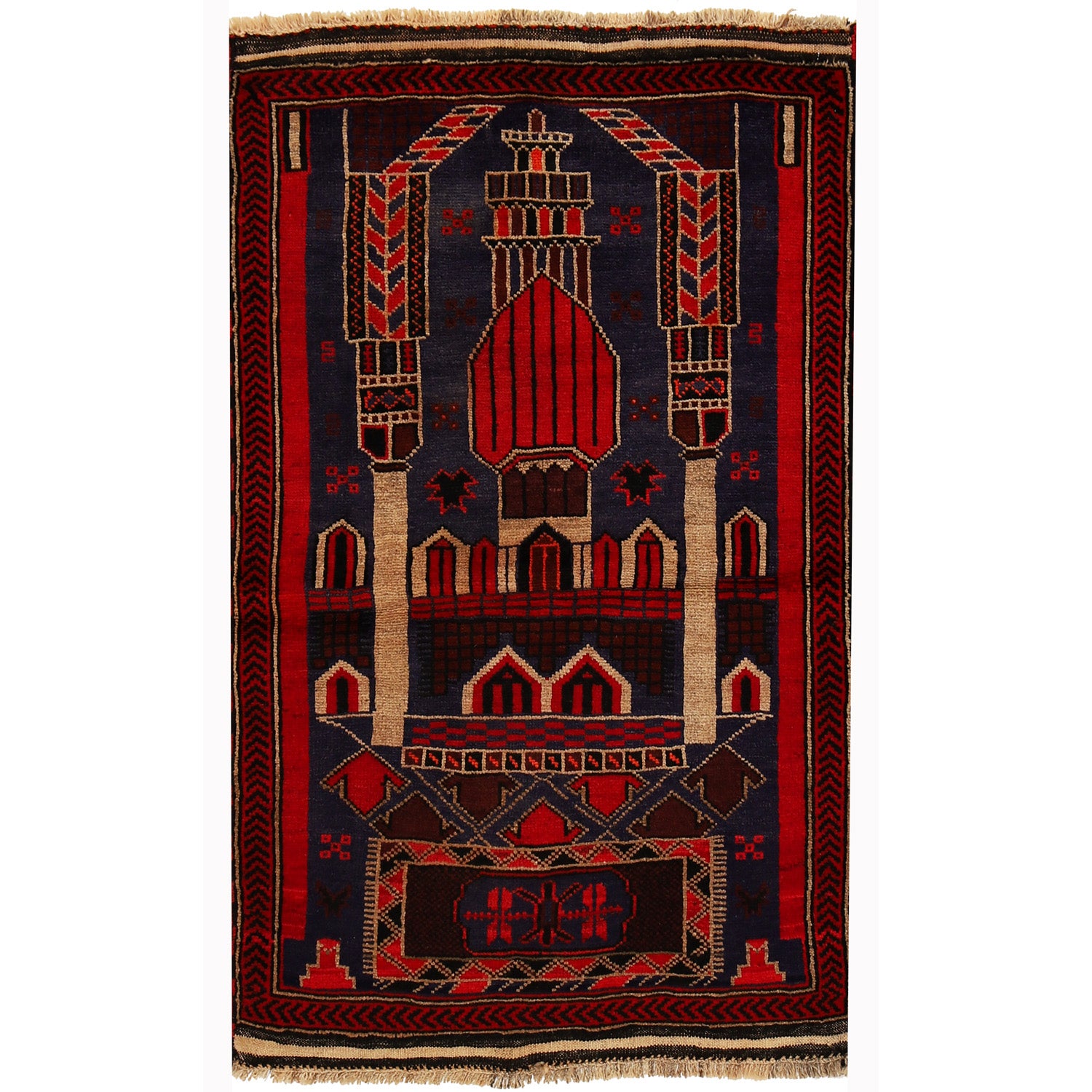 Baluchi Rug Handmade Multi Prayer Design 2x4 ft