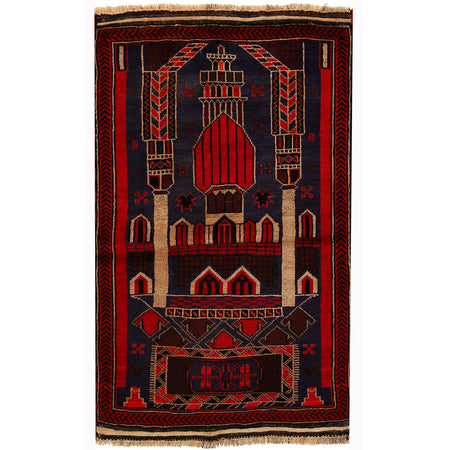 Baluchi Rug Handmade Multi Prayer Design 2x4 ft