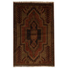 Overdyed Area Rug Handmade Brown Geometric 2x4 ft