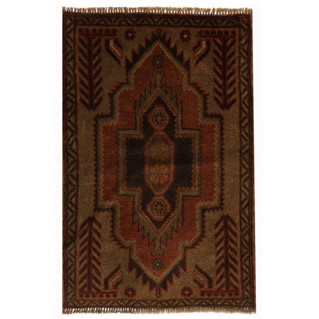Overdyed Area Rug Handmade Brown Geometric 2x4 ft
