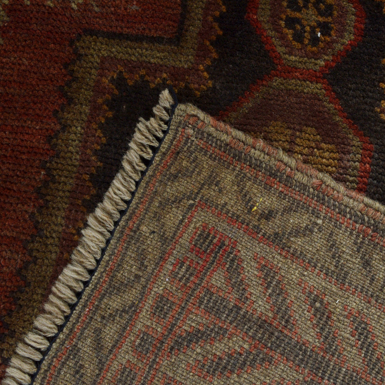Overdyed Area Rug Handmade Brown Geometric 2x4 ft