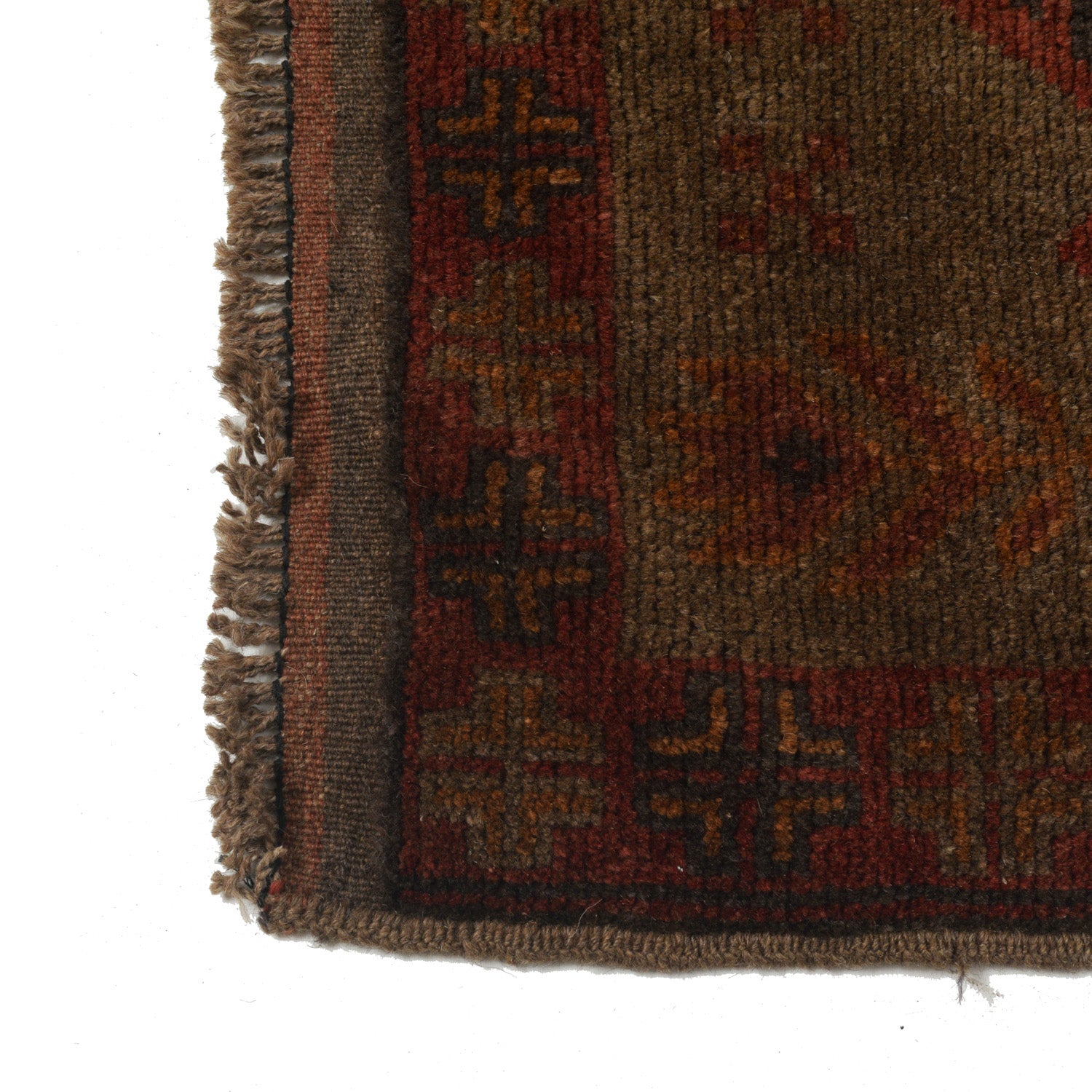 Overdyed Area Rug Handmade Brown Geometric 2x4 ft