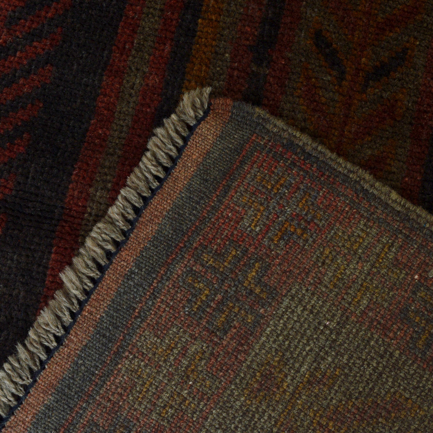 Overdyed Area Rug Handmade Brown Geometric 2x4 ft