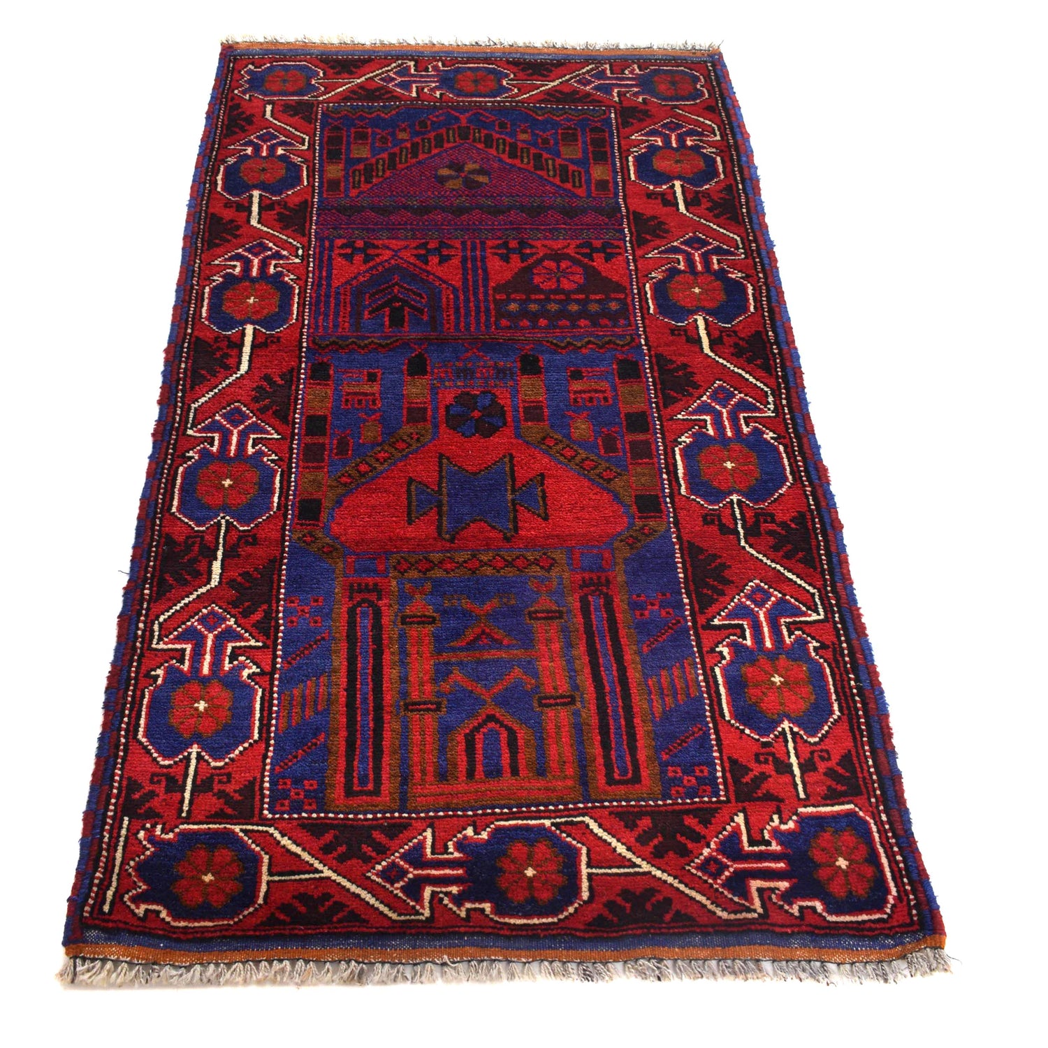 Baluchi Rug Handmade Blue Prayer Design 3x5 ft