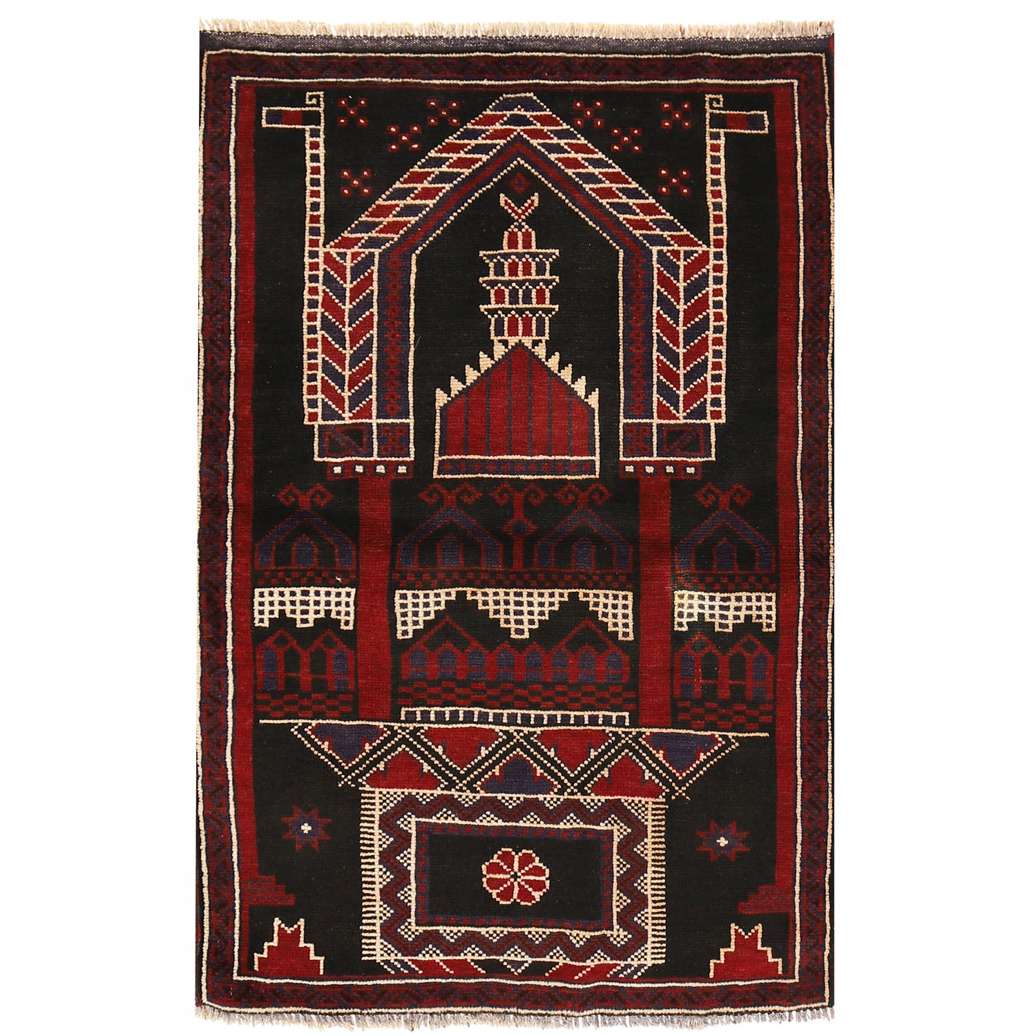 Baluchi Rug Handmade Multi Prayer Design 3x5 ft