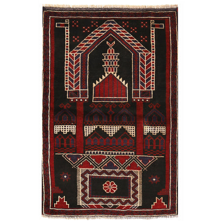 Baluchi Rug Handmade Multi Prayer Design 3x5 ft