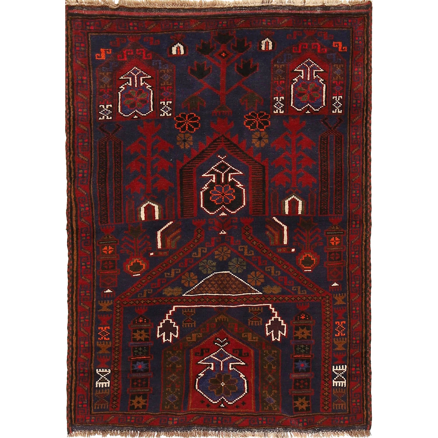 Baluchi Rug Handmade Multi Prayer Design 3x5 ft