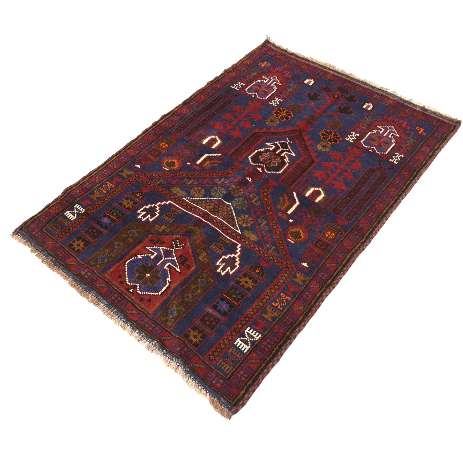 Baluchi Rug Handmade Multi Prayer Design 3x5 ft