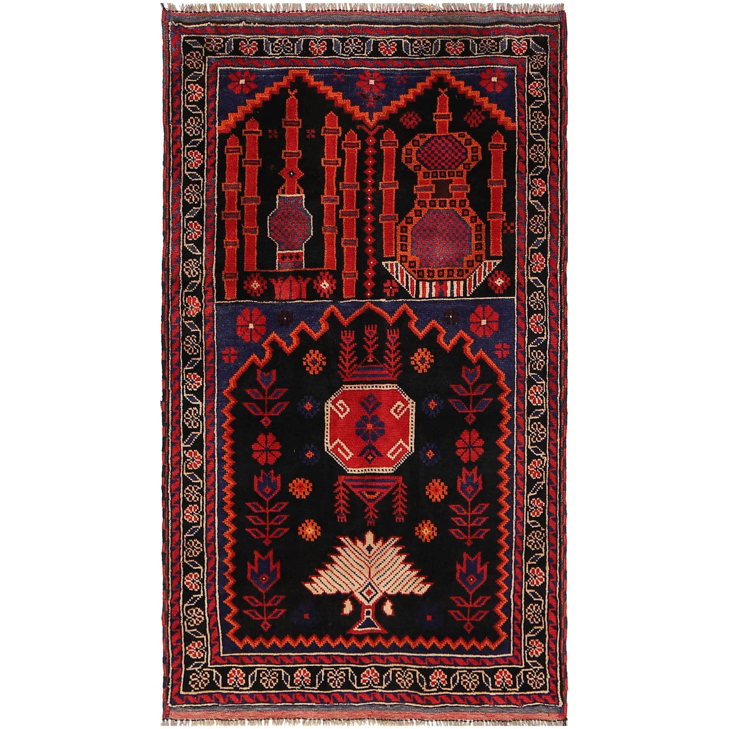 Baluchi Rug Handmade Multi Prayer Design 3x5 ft