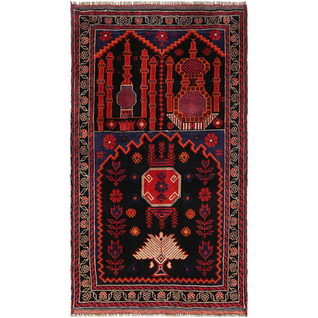 Baluchi Rug Handmade Multi Prayer Design 3x5 ft
