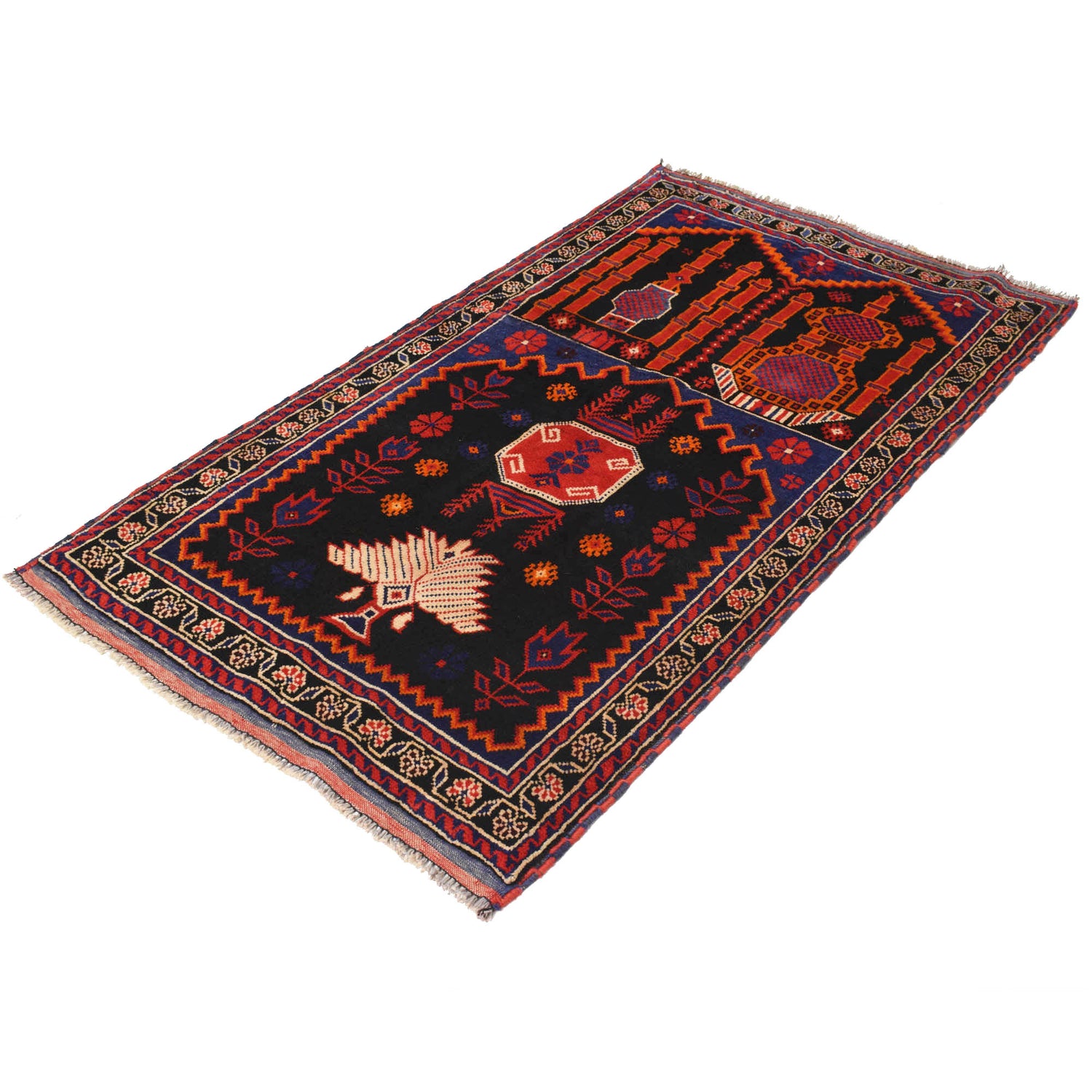 Baluchi Rug Handmade Multi Prayer Design 3x5 ft
