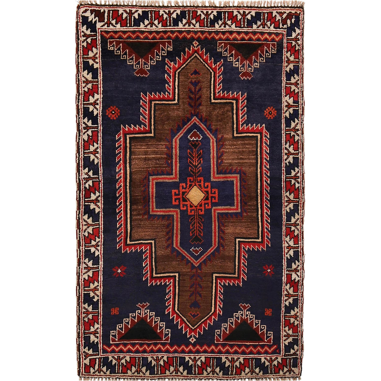 Baluchi Rug Handmade Navy Blue Geometric 3x5 ft
