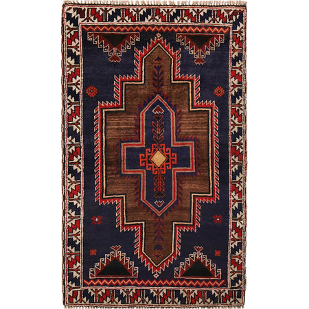 Baluchi Rug Handmade Navy Blue Geometric 3x5 ft