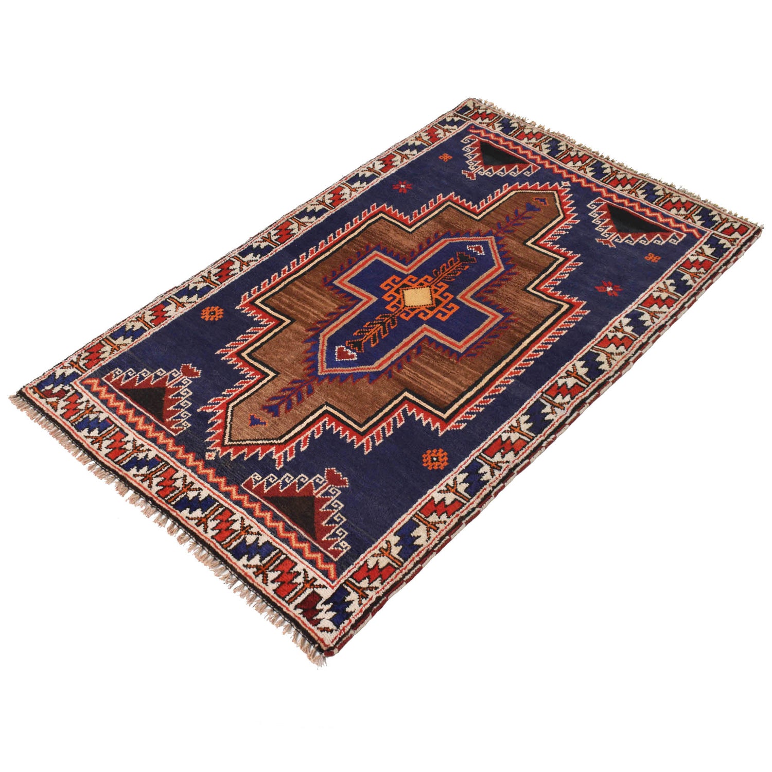 Baluchi Rug Handmade Navy Blue Geometric 3x5 ft