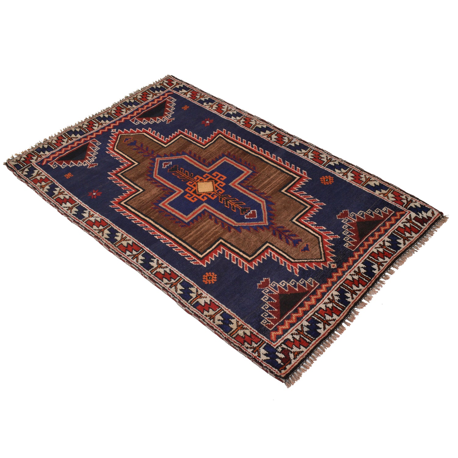 Baluchi Rug Handmade Navy Blue Geometric 3x5 ft