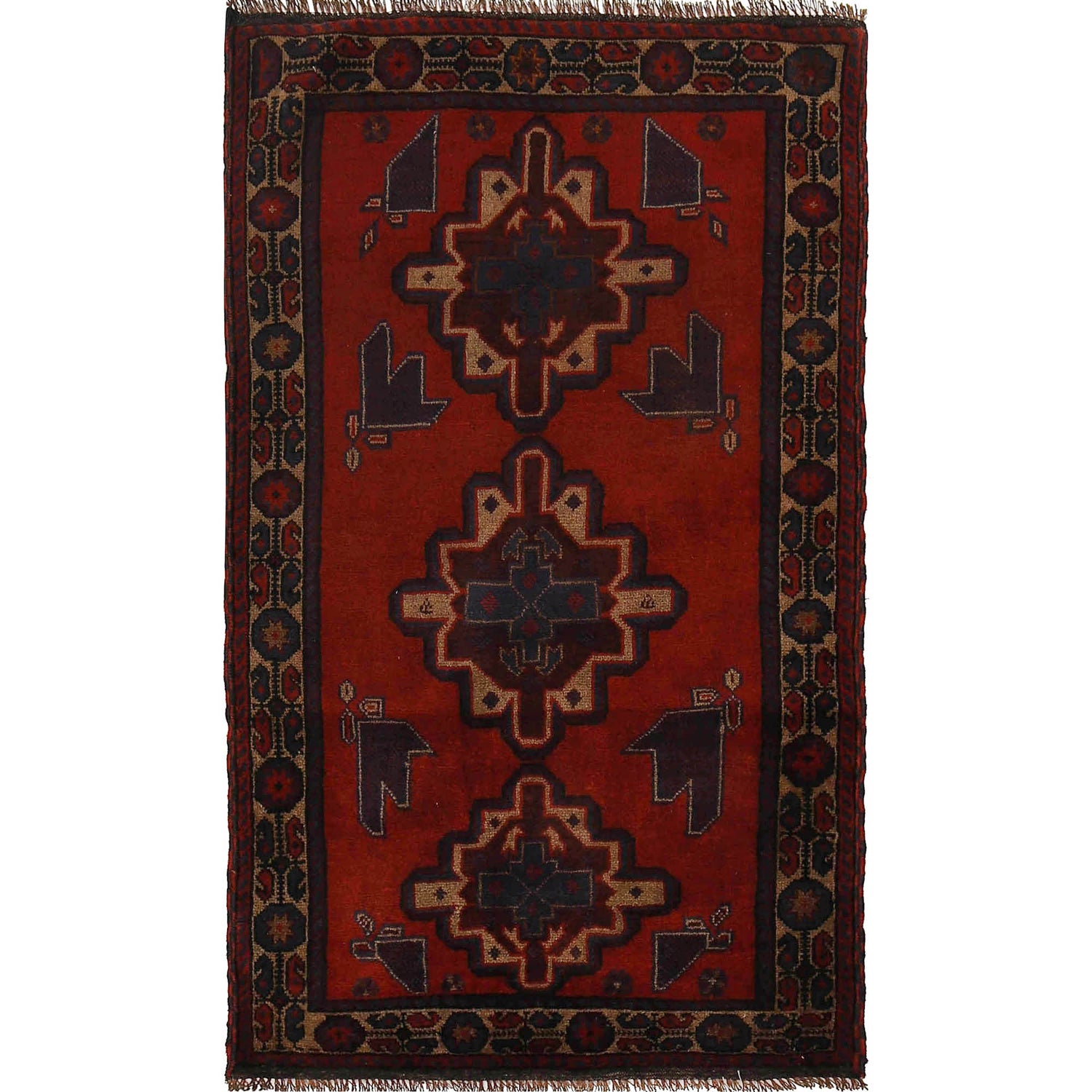 Baluchi Rug Handmade Red Geometric 3x5 ft