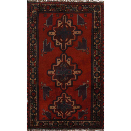 Baluchi Rug Handmade Red Geometric 3x5 ft