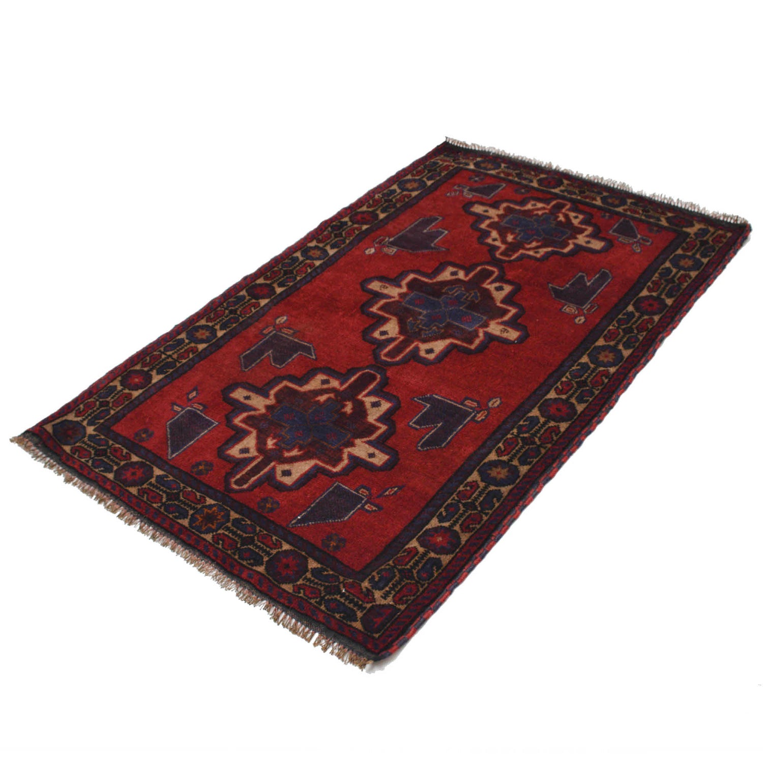 Baluchi Rug Handmade Red Geometric 3x5 ft