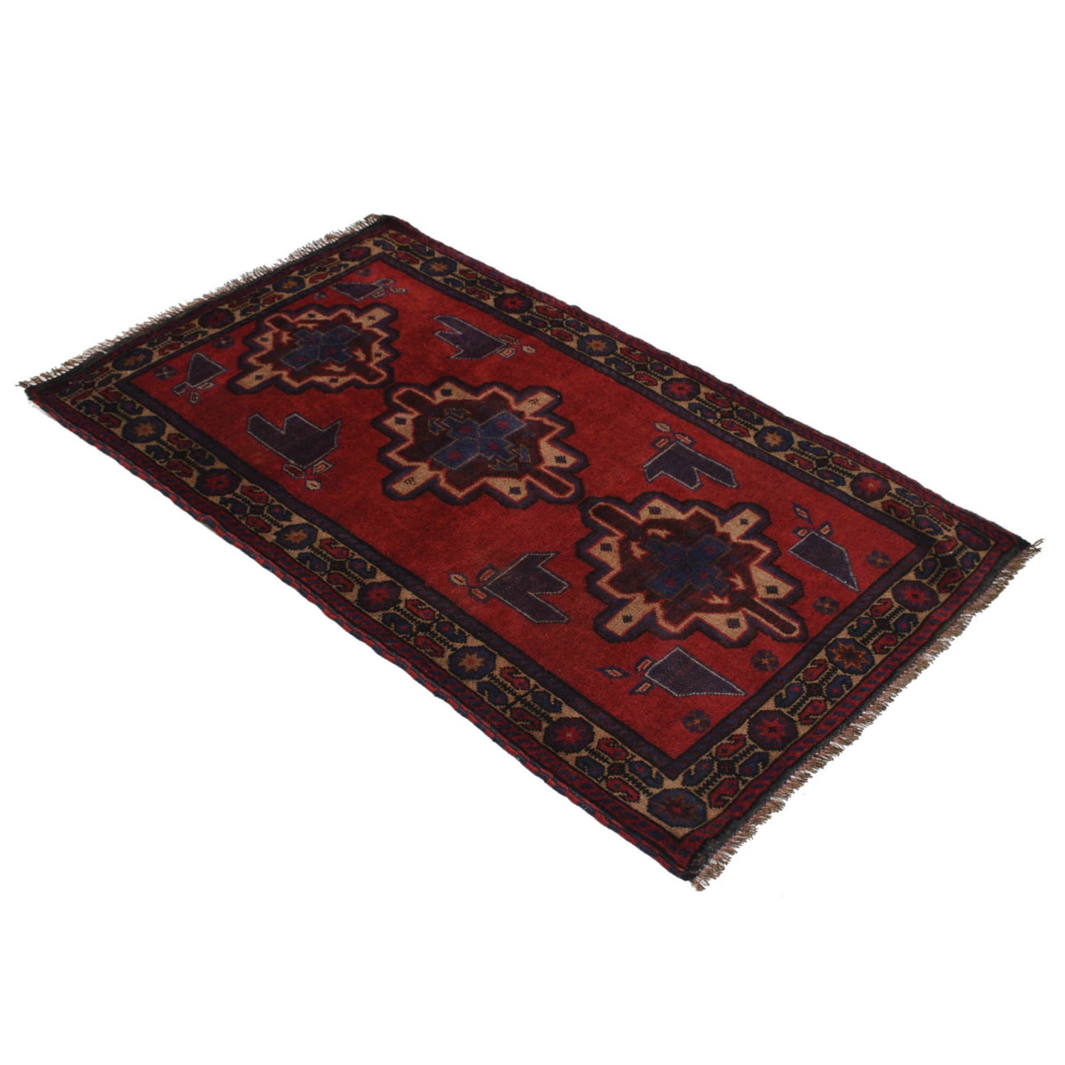 Baluchi Rug Handmade Red Geometric 3x5 ft