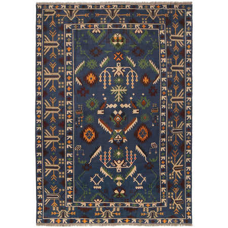 Oushak Area Rug Handmade Medium Denim Blue Floral 7x10 ft