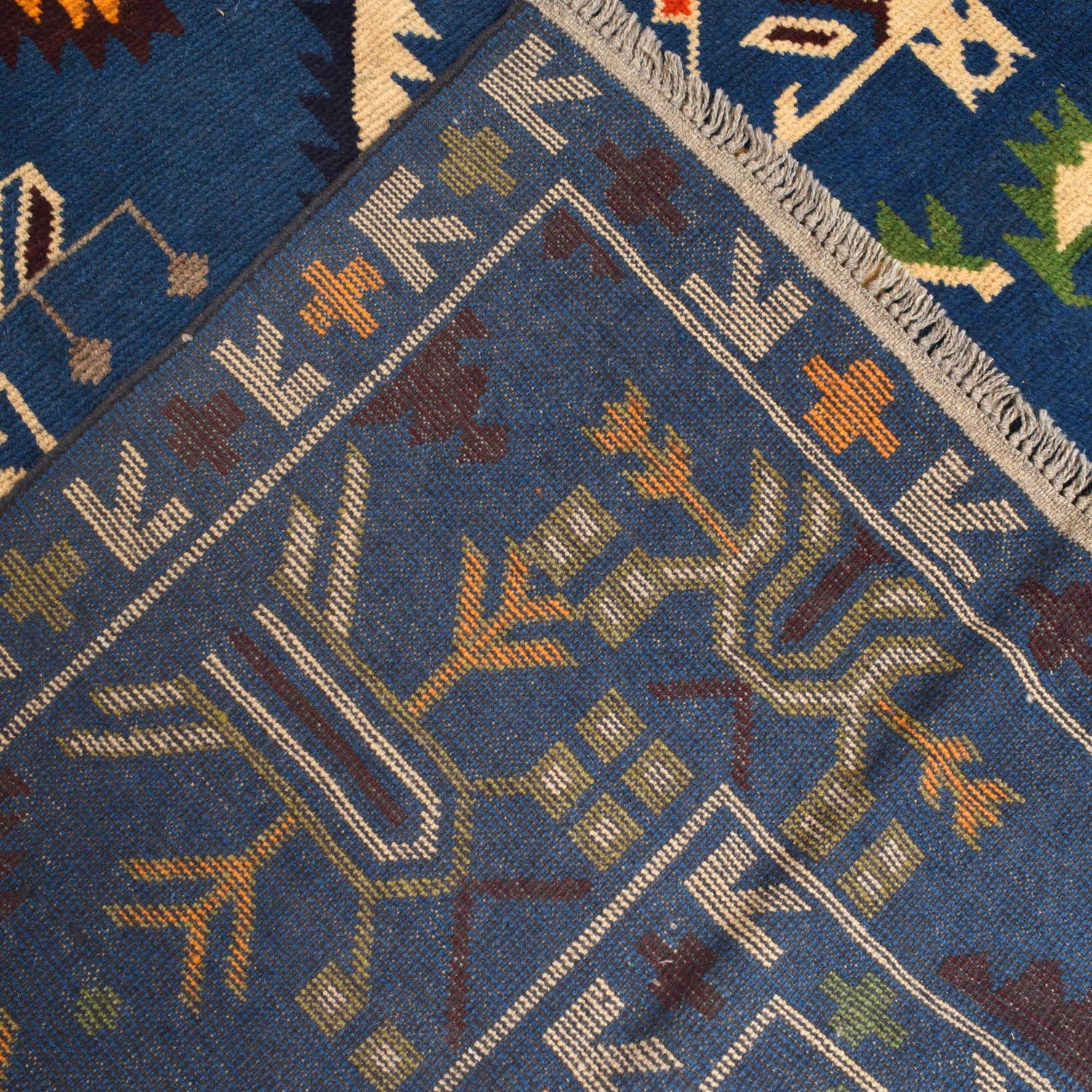 Oushak Area Rug Handmade Medium Denim Blue Floral 7x10 ft