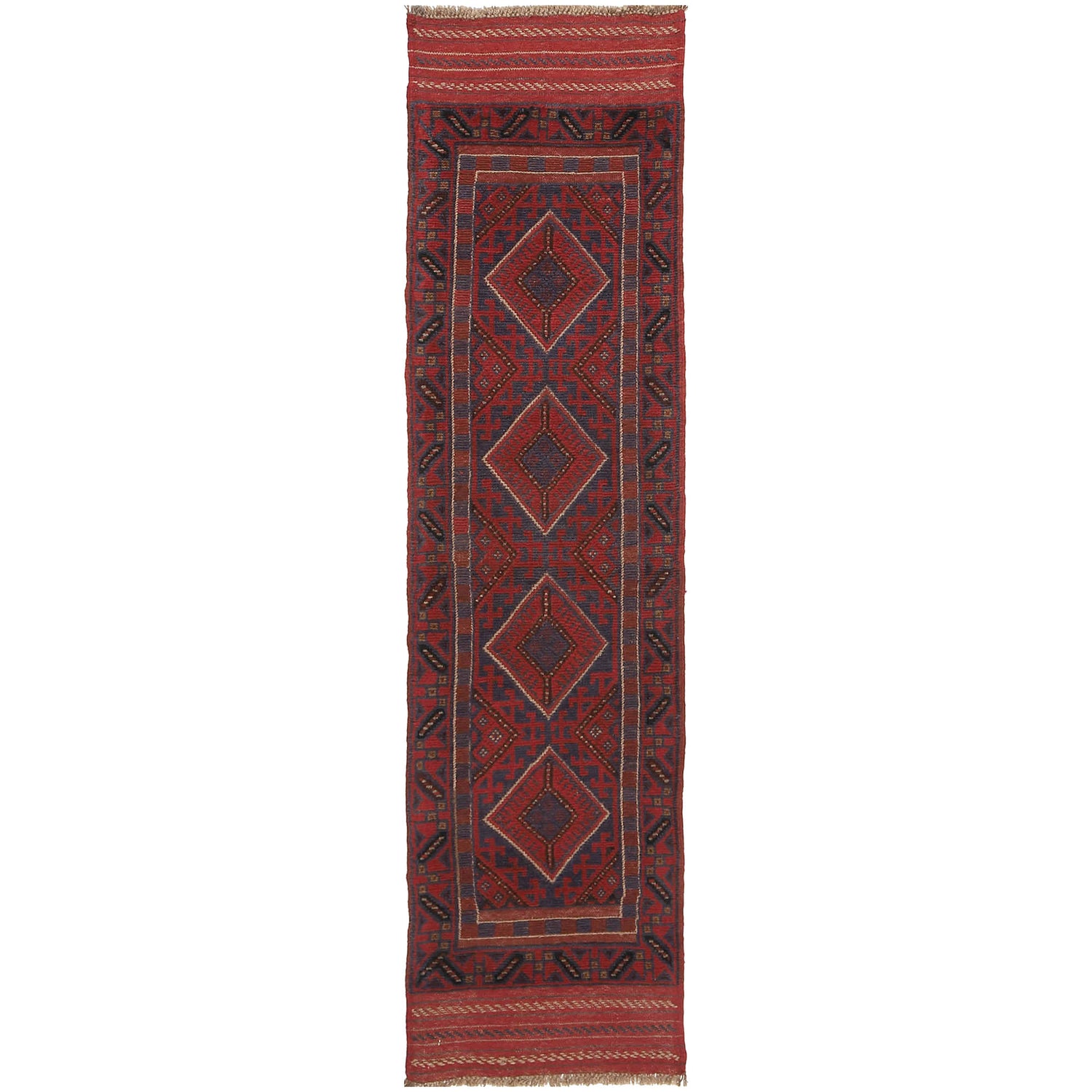 Mashwani Runner Handmade Deep Red Geometric 8' Runner