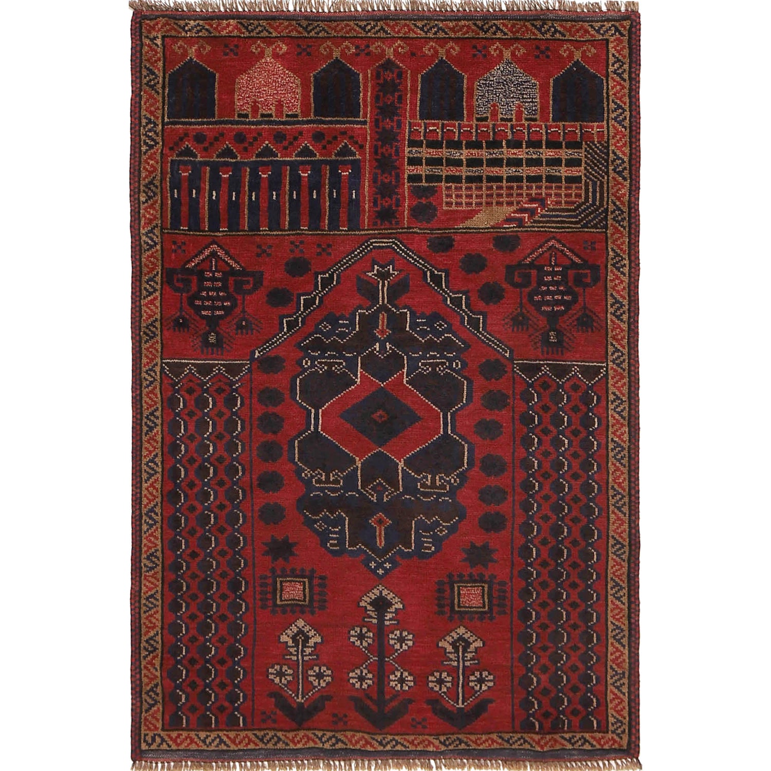 Baluchi Rug Handmade Red Prayer Design 3x5 ft